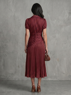 Theodora | Plissé Taille Stripe Midi Jurk