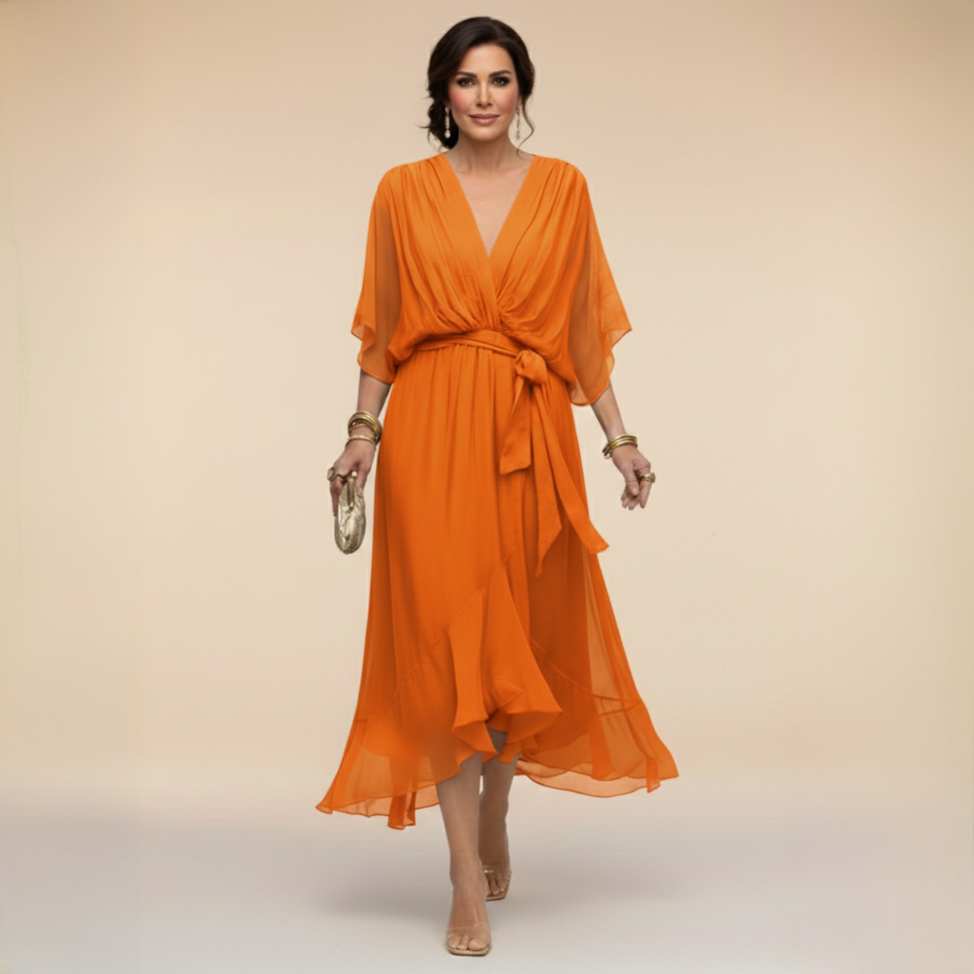 Bella - Vloeiende V-hals Silhouet Jurk