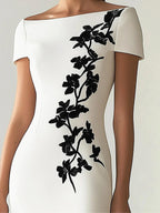 Audrey | Chique Bloemenprint Boot Neck Midi Jurk Outfit