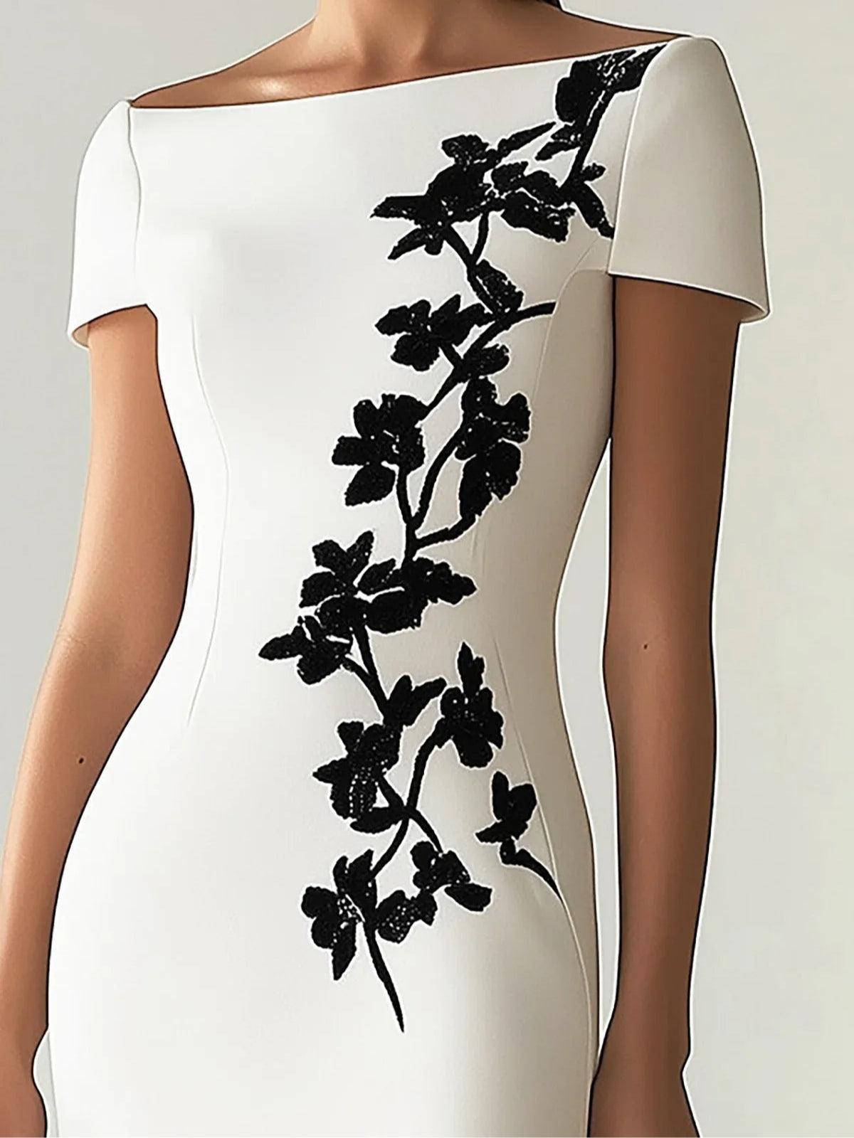 Audrey | Chique Bloemenprint Boot Neck Midi Jurk Outfit