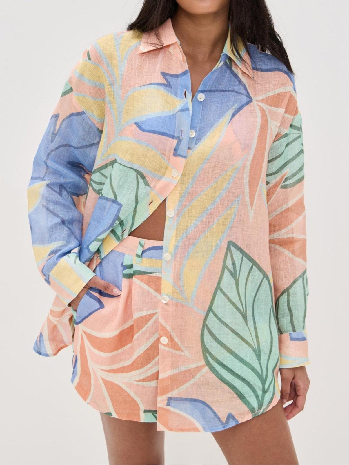 Amandine | Tropisch Blad Gedrukt Korte Set