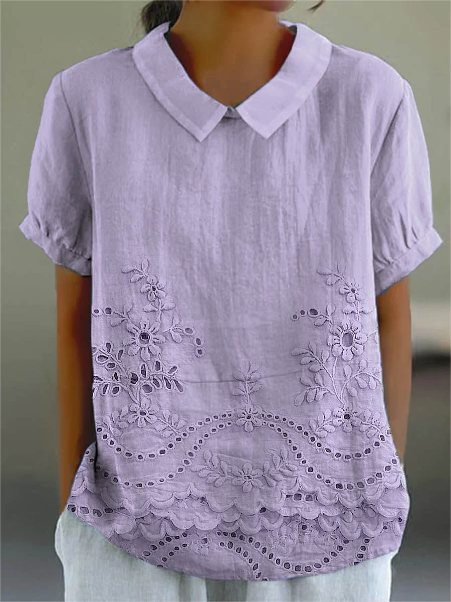 Lily | Bloemige Geborduurde Shirt