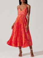 Heather | Coastal Chic Elegante Bloemenprint Plissé Midi Jurk Collectie