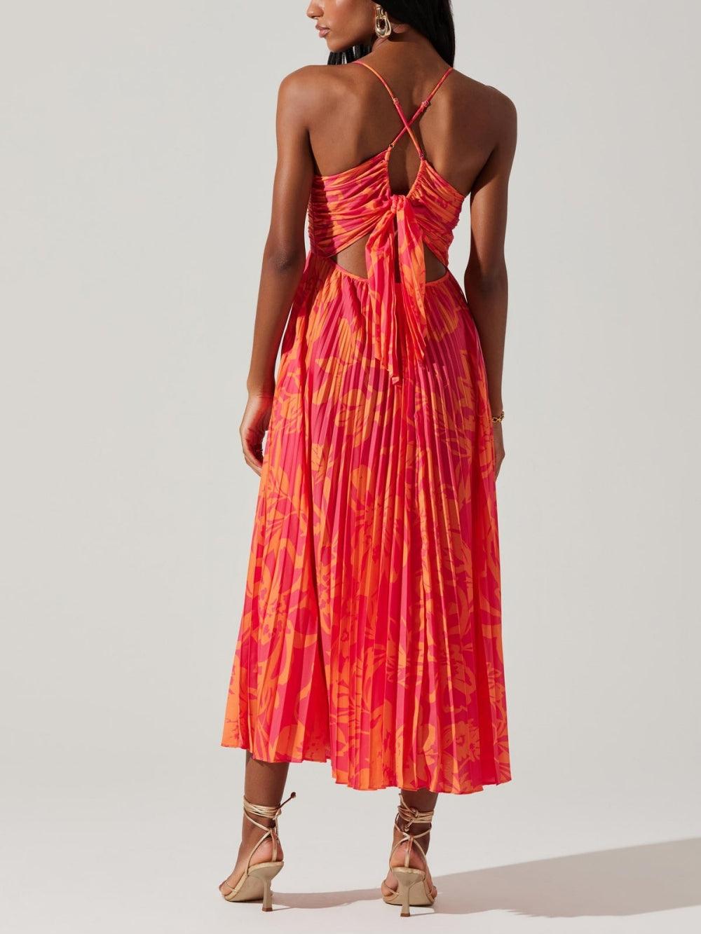 Heather | Coastal Chic Elegante Bloemenprint Plissé Midi Jurk Collectie