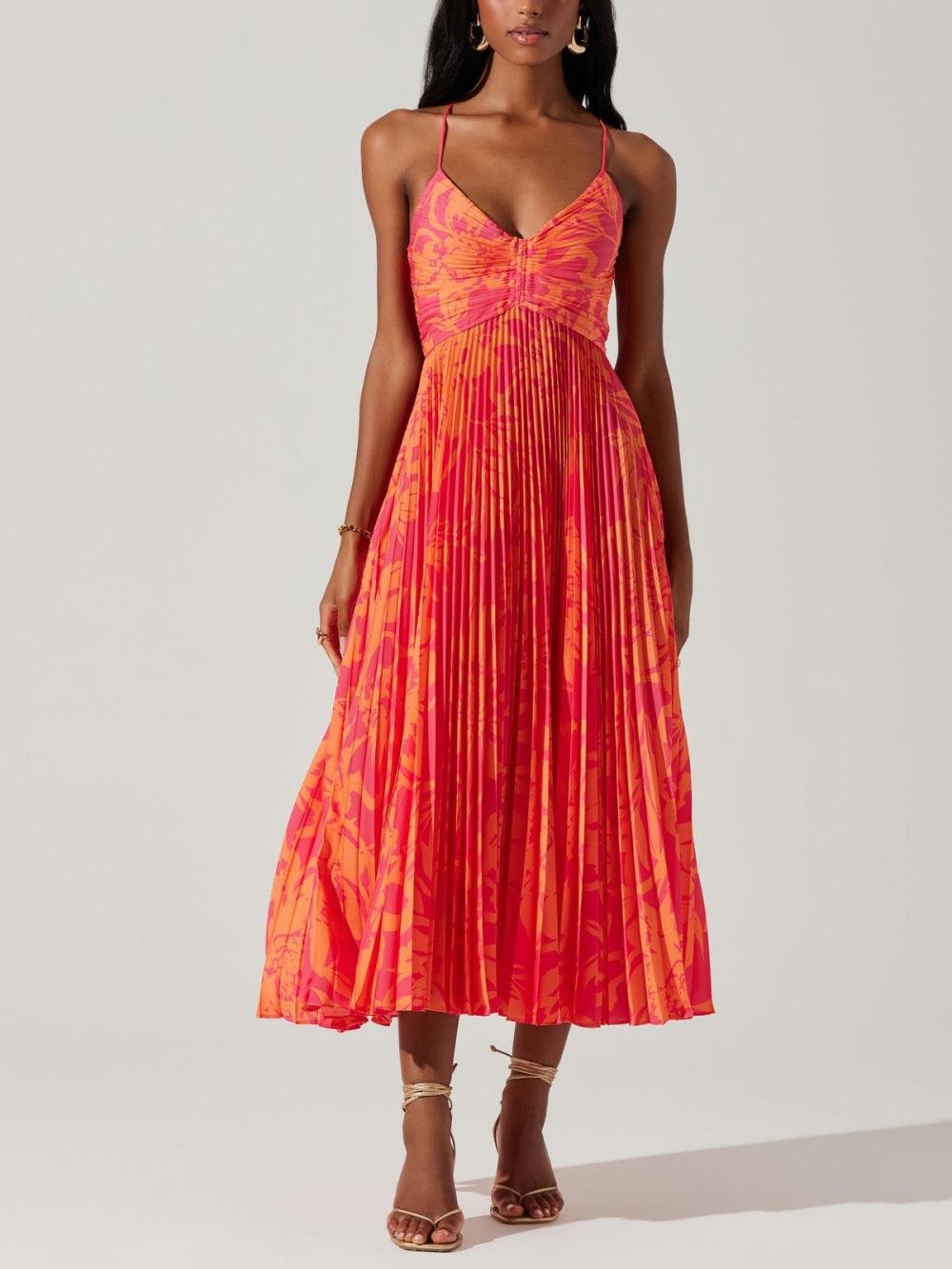 Heather | Coastal Chic Elegante Bloemenprint Plissé Midi Jurk Collectie