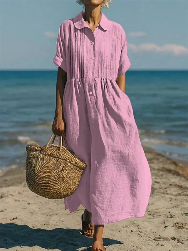 Arianne | Elegante Vloeiende Katoenen Chemise Jurk