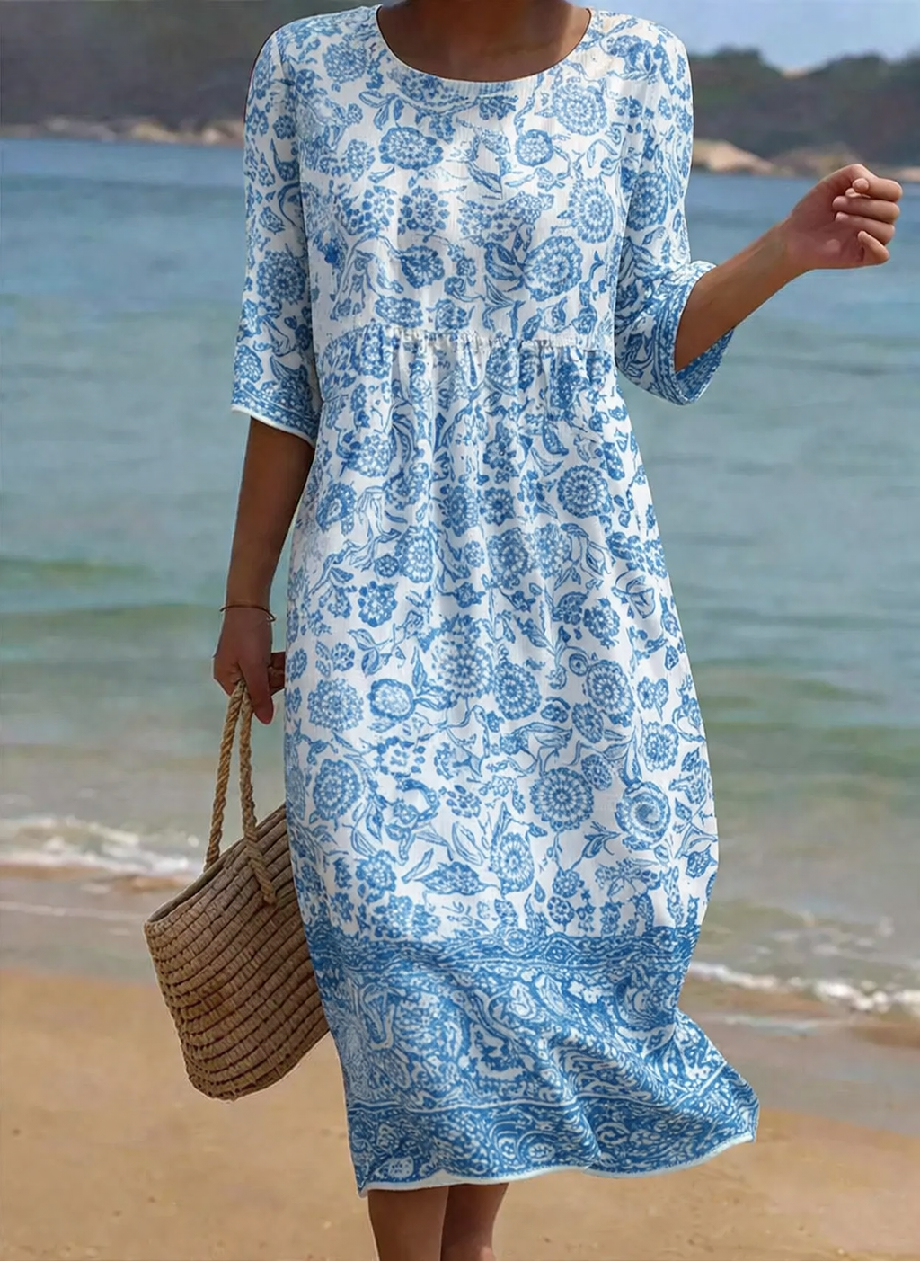 Blauw | Elegante Bloemenpatroon Jurk