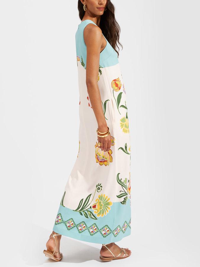 Ava | Resort Sunshine Bloemenprint Mouwloze Midi Jurk