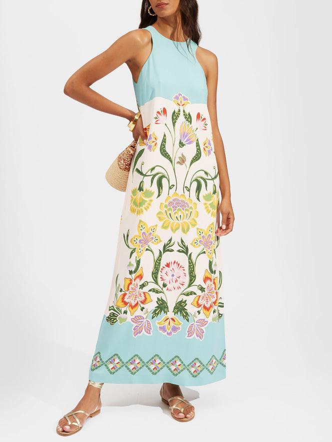 Ava | Resort Sunshine Bloemenprint Mouwloze Midi Jurk