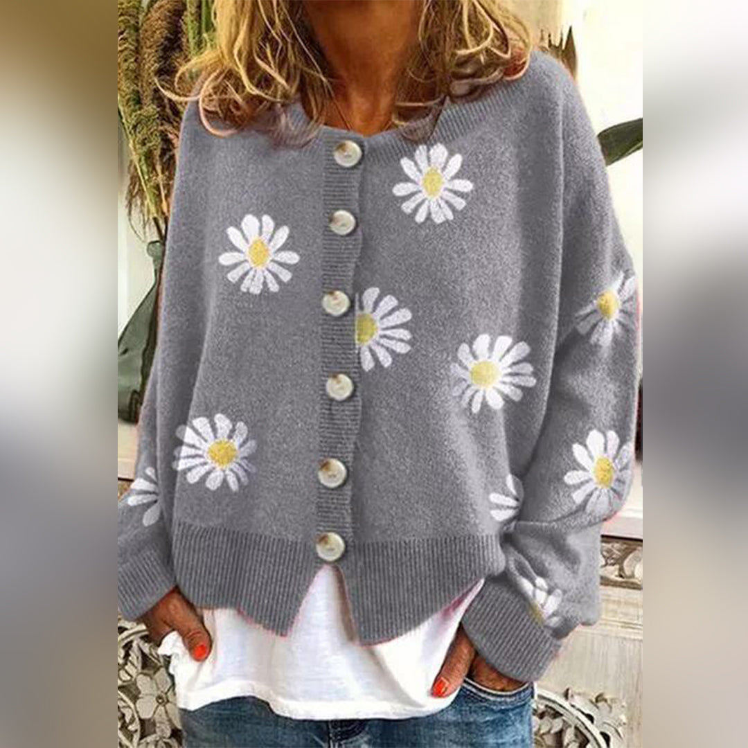 Dames Wollen Vest Bloemenmotief Elegant Gebreid