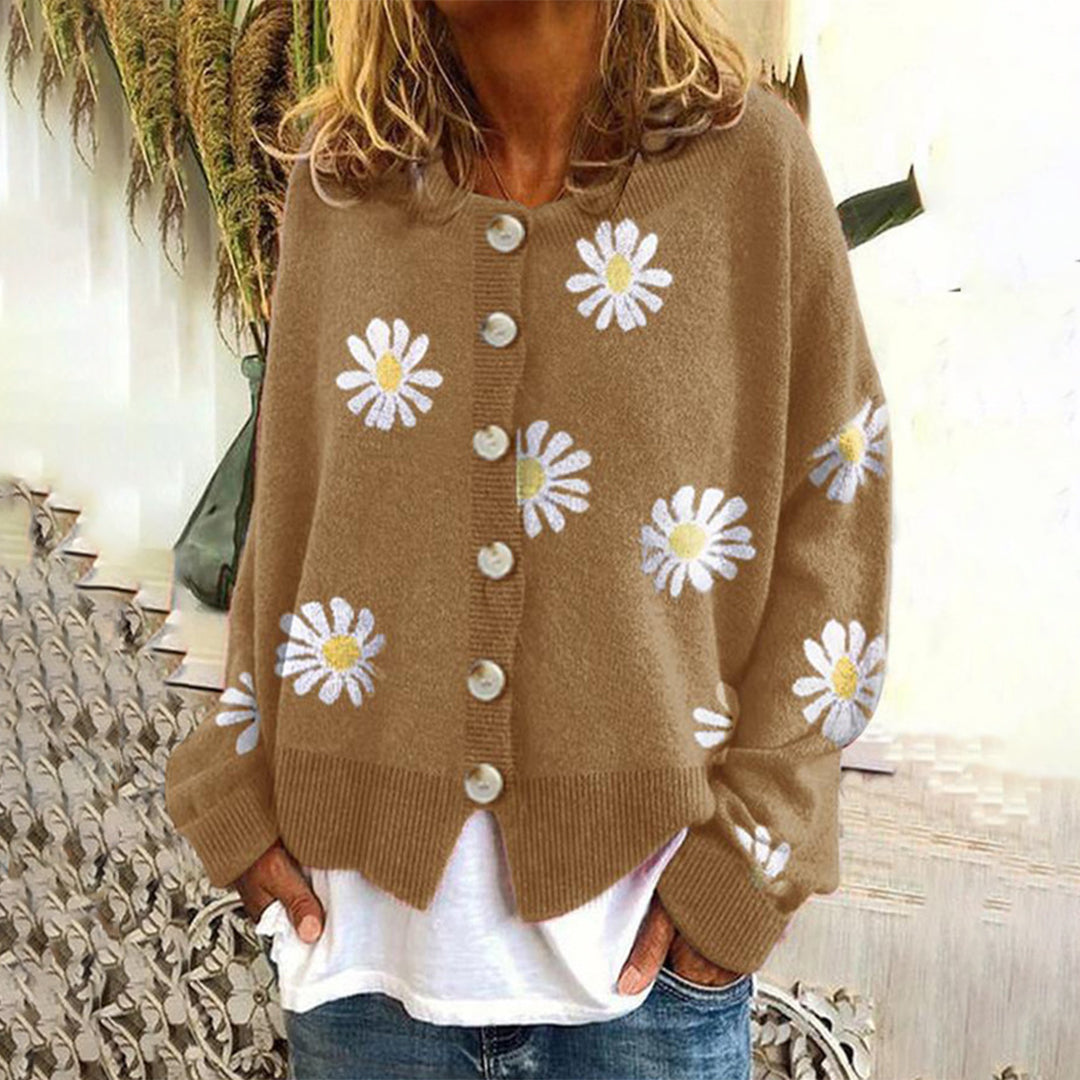 Dames Wollen Vest Bloemenmotief Elegant Gebreid