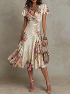 Margaret | Vintage Bloemen Satijnen Midi Jurk
