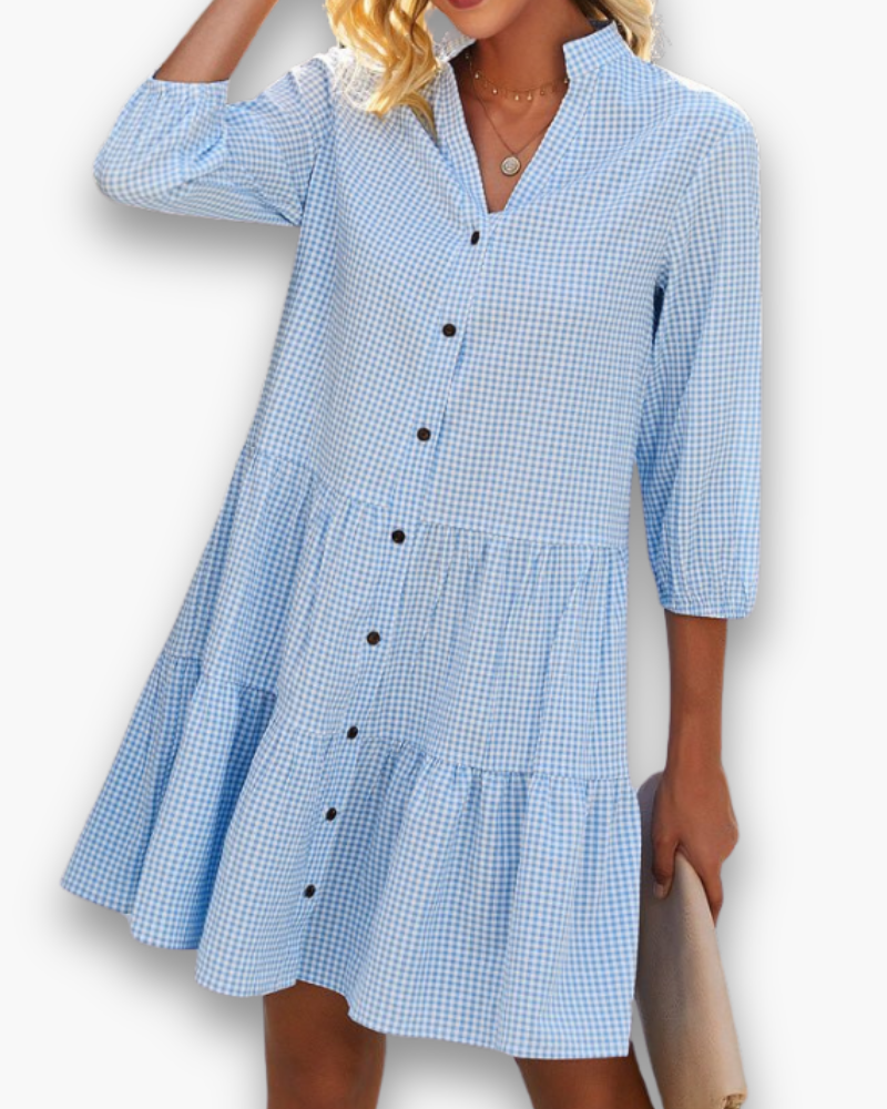 Elegante Geruite Jurk Voor Dames | Midi