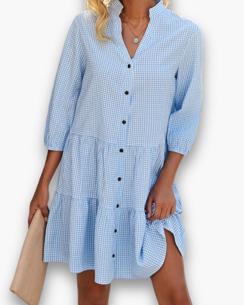Elegante Geruite Jurk Voor Dames | Midi