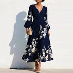 Mathilda - V-Hals Chiffon Geplooide Bloemen Midi Jurk