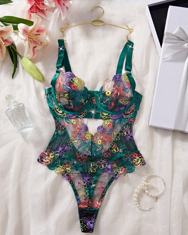 Monica™ | Elegante Lingerieset met Mesh & Bloemenborduurwerk