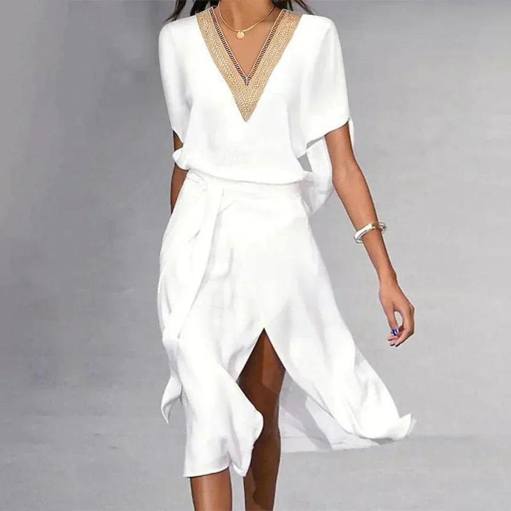 Linda - Witte Midi Zomer Jurk