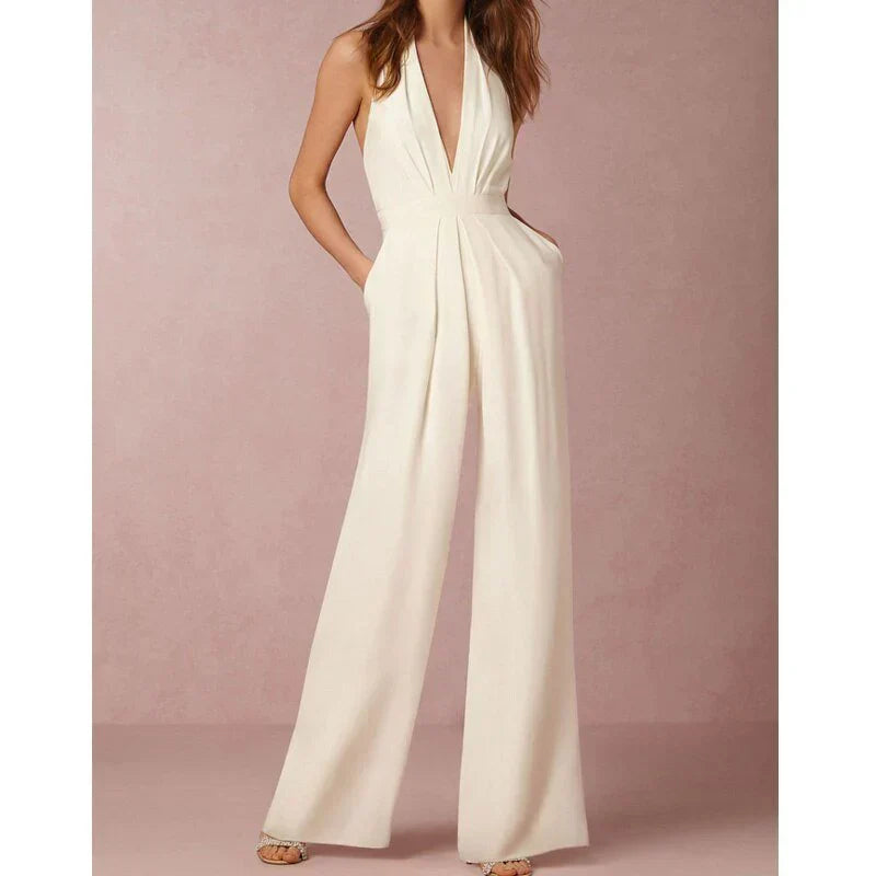 Velavie - Stijlvolle Jumpsuit Met Wijde Pijpen En V-Halslijn