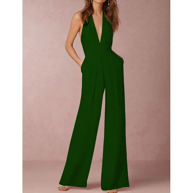 Velavie - Stijlvolle Jumpsuit Met Wijde Pijpen En V-Halslijn