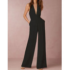 Velavie - Stijlvolle Jumpsuit Met Wijde Pijpen En V-Halslijn