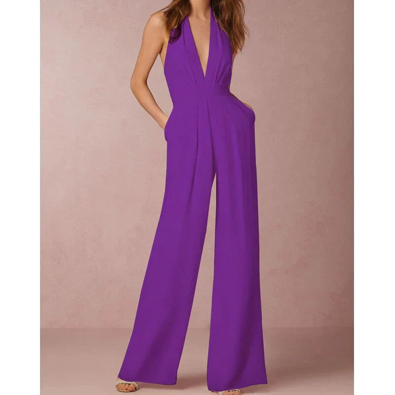 Velavie - Stijlvolle Jumpsuit Met Wijde Pijpen En V-Halslijn