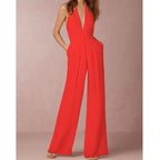 Velavie - Stijlvolle Jumpsuit Met Wijde Pijpen En V-Halslijn