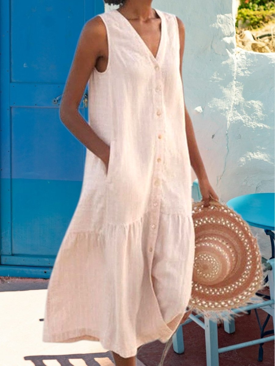 Marion - Comfortabele Linnen Maxi Jurk