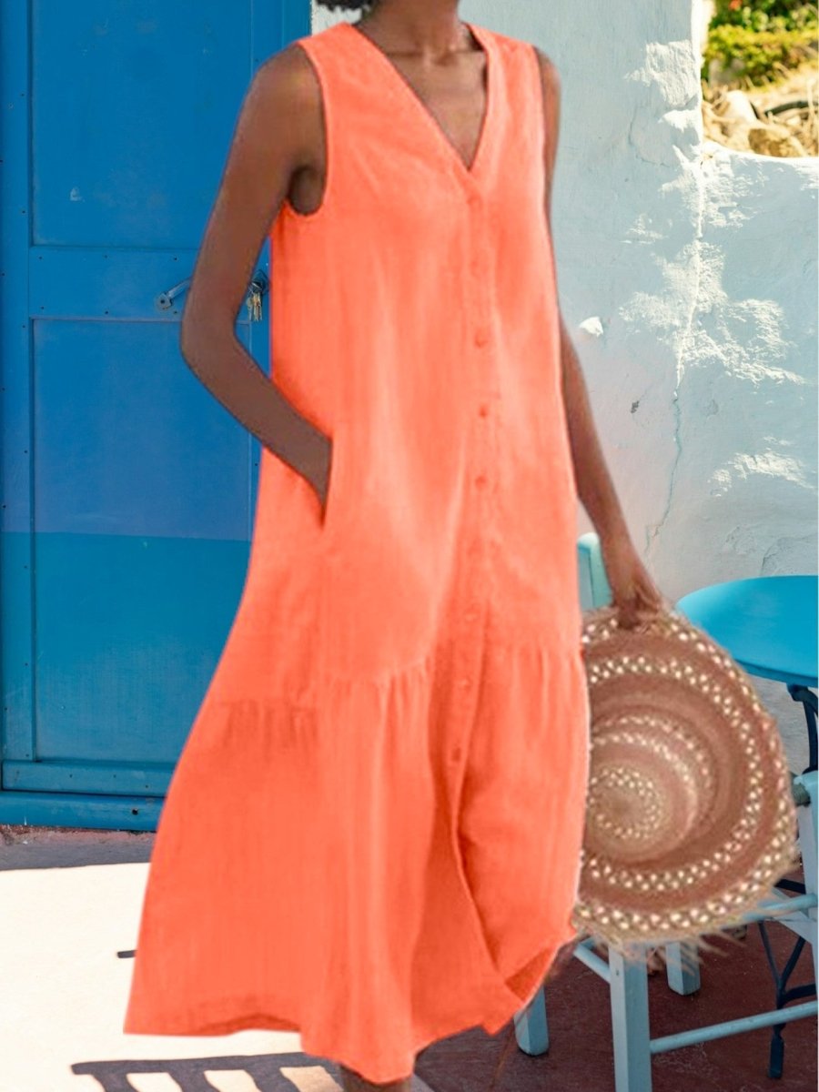 Marion - Comfortabele Linnen Maxi Jurk