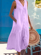 Marion - Comfortabele Linnen Maxi Jurk