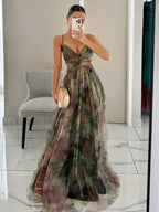Karen | Geschilderde Bloemenprint V-Hals Maxi Jurk