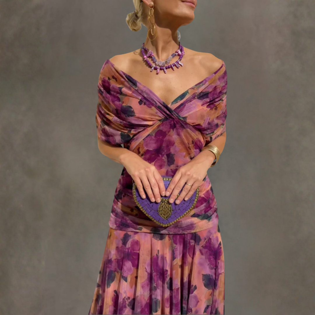 Florendra | Lange Bloemen V-Hals Jurk