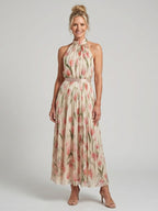 Aurelle | Halter Nek Bloemen Midi Jurk