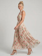 Aurelle | Halter Nek Bloemen Midi Jurk