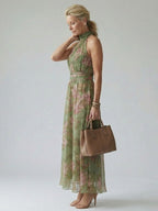 Mirelle | Geplooide Halter Midi-jurk