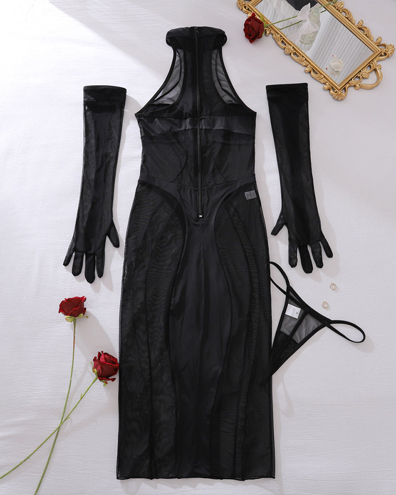 Amanda™ | Sensuele Mesh Lingeriejurk met Handschoenen