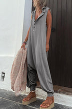 Luna - Effen Mouwloze Jumpsuit Met Capuchon En Relaxte Pasvorm