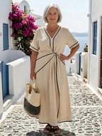 Linnea | V-hals Korte Mouw Gathered Taille Midi Jurk