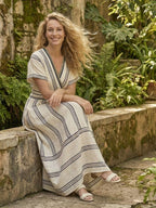 Thalassa | V-hals Korte Mouw Wikkel Taille Midi Jurk