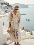 Aurelia | V-hals Halve Mouw Gestreepte Bloemen Maxi Jurk