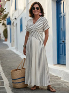 Cressida | V-Hals Korte Mouw Kruis Taille Midi Jurk
