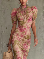 Mae | Vintage Rozenprint Puff Sleeve Maxi Dress