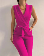 Mouwloze Jumpsuit In Effen Kleur Met V-Hals En Vetersluiting