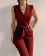 Mouwloze Jumpsuit In Effen Kleur Met V-Hals En Vetersluiting