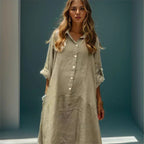Clothilde™ | Katoenen Linnen Jurk met een Losse Pasvorm / Lichtgewicht Stijl met Elegante Knopen en Verstelbare Mouwen!
