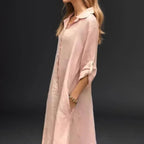 Clothilde™ | Katoenen Linnen Jurk met een Losse Pasvorm / Lichtgewicht Stijl met Elegante Knopen en Verstelbare Mouwen!
