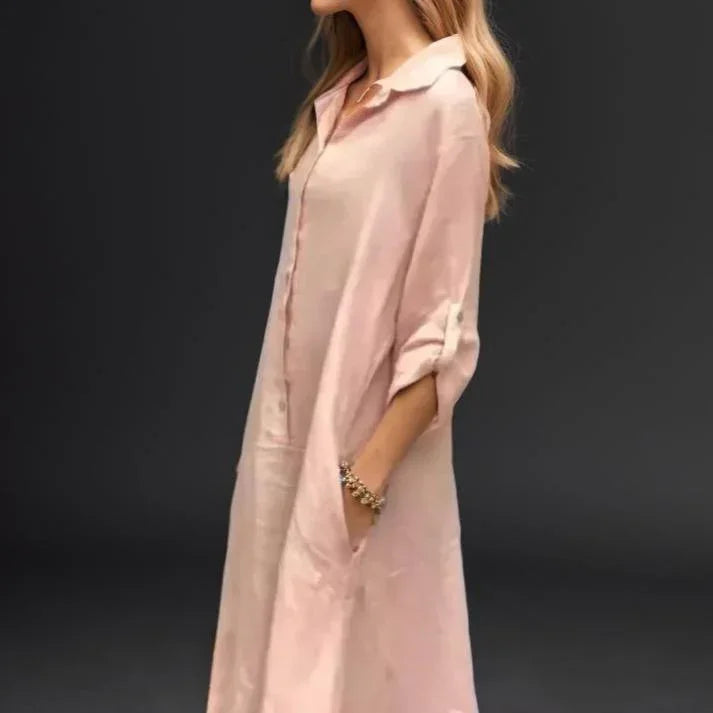 Clothilde™ | Katoenen Linnen Jurk met een Losse Pasvorm / Lichtgewicht Stijl met Elegante Knopen en Verstelbare Mouwen!