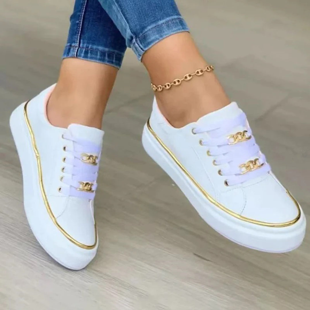 Dames Sneakers Met Gouden Accent Elegant