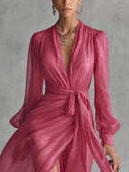 Beatrice | Elegante Chiffon V-hals Tailleband Lange Jurk