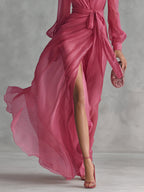 Beatrice | Elegante Chiffon V-hals Tailleband Lange Jurk