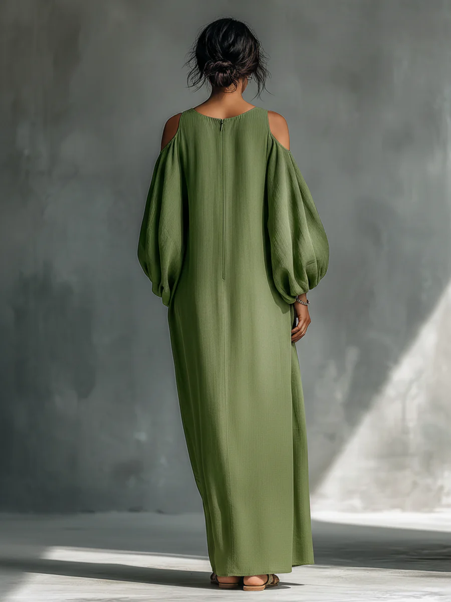 Anika | Groene Off-Shoulder Puff Sleeve Maxi Jurk